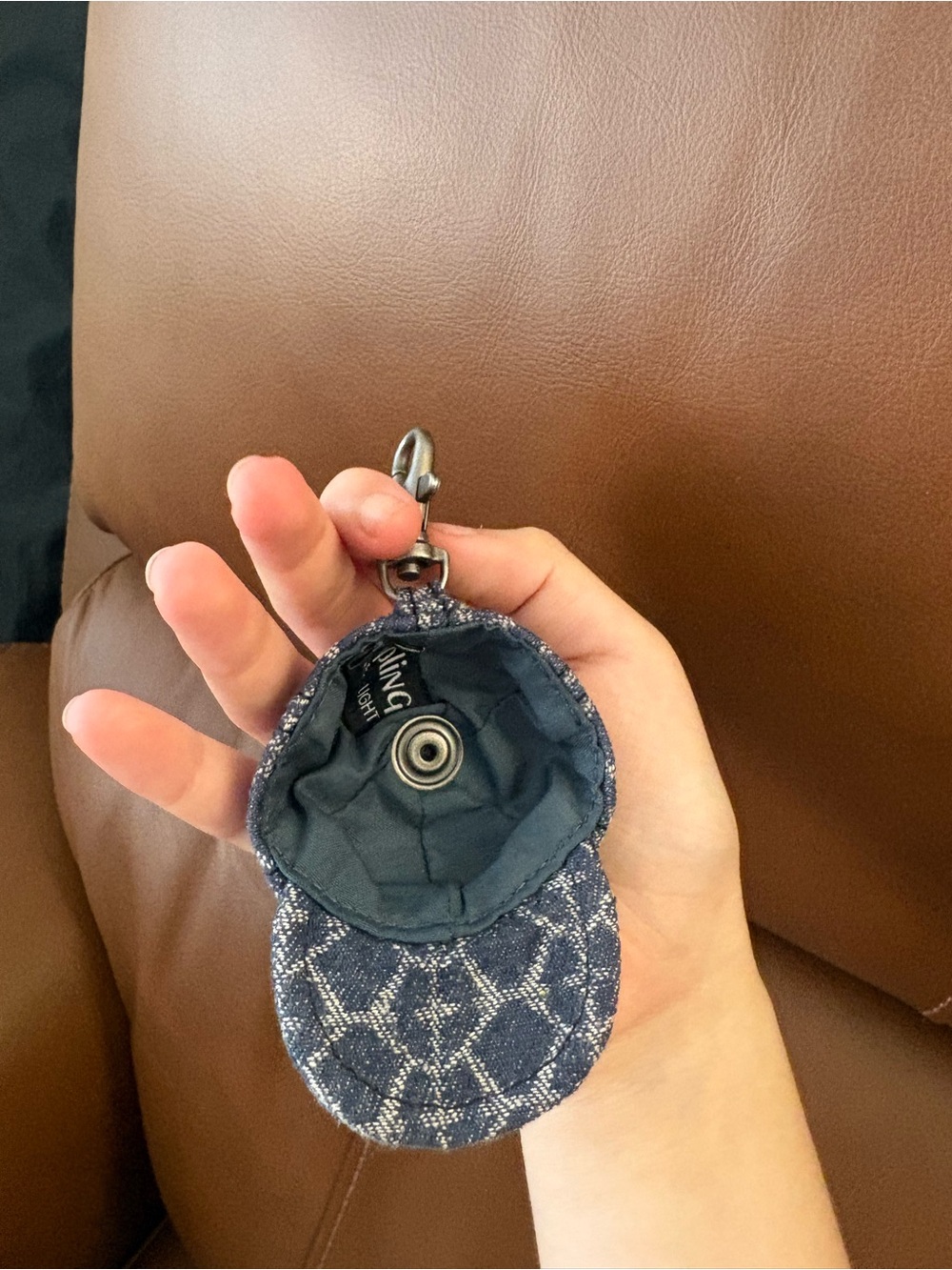Kipling Denim Patterned Mini Cap Keychain - Picture 2 of 3